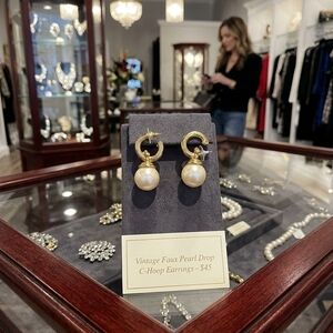 Gold Pearl Drop C-Hoop Earrings